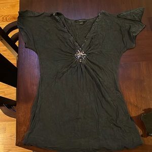 Express Top - Size Medium - Black short sleeve With sequins.